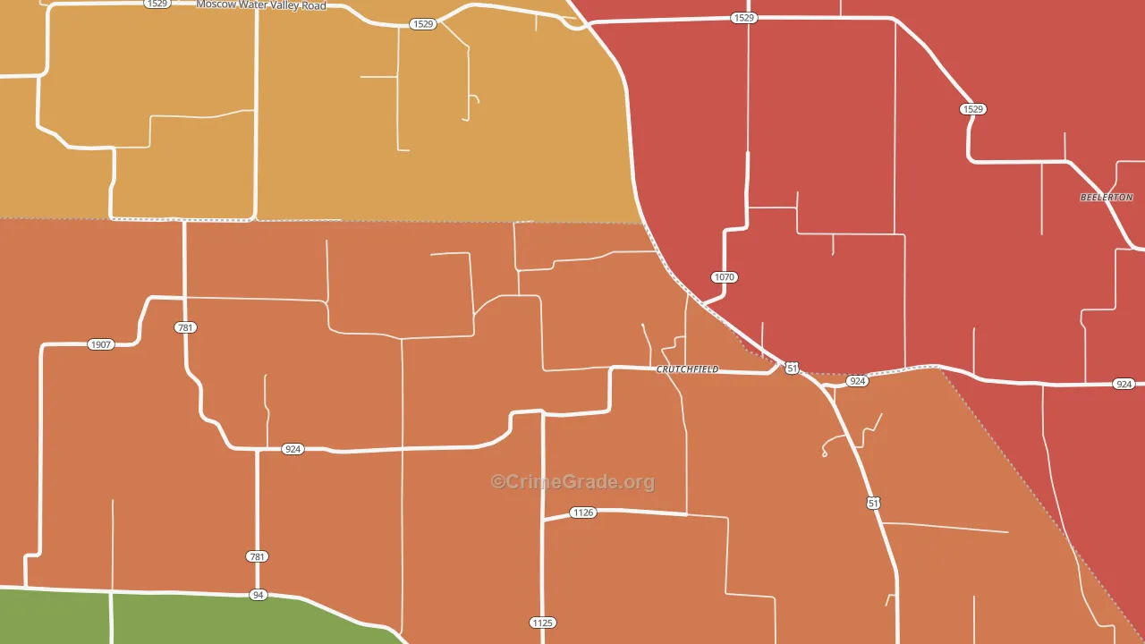 Crutchfield, KY Map of Theft Rates