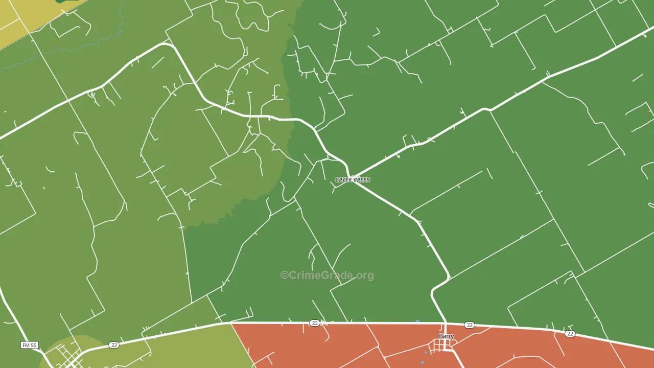 Cryer Creek, TX Map of Theft Rates
