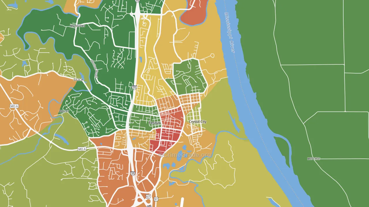Crystal City, MO Map of Theft Rates