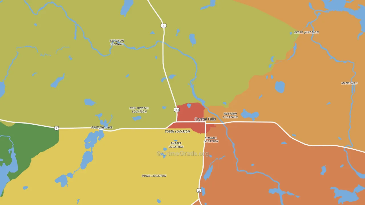 Crystal Falls, MI Map of Theft Rates