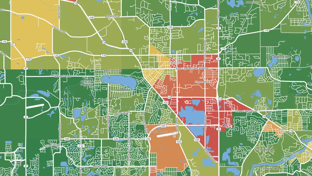 Crystal Lake, IL Map of Theft Rates