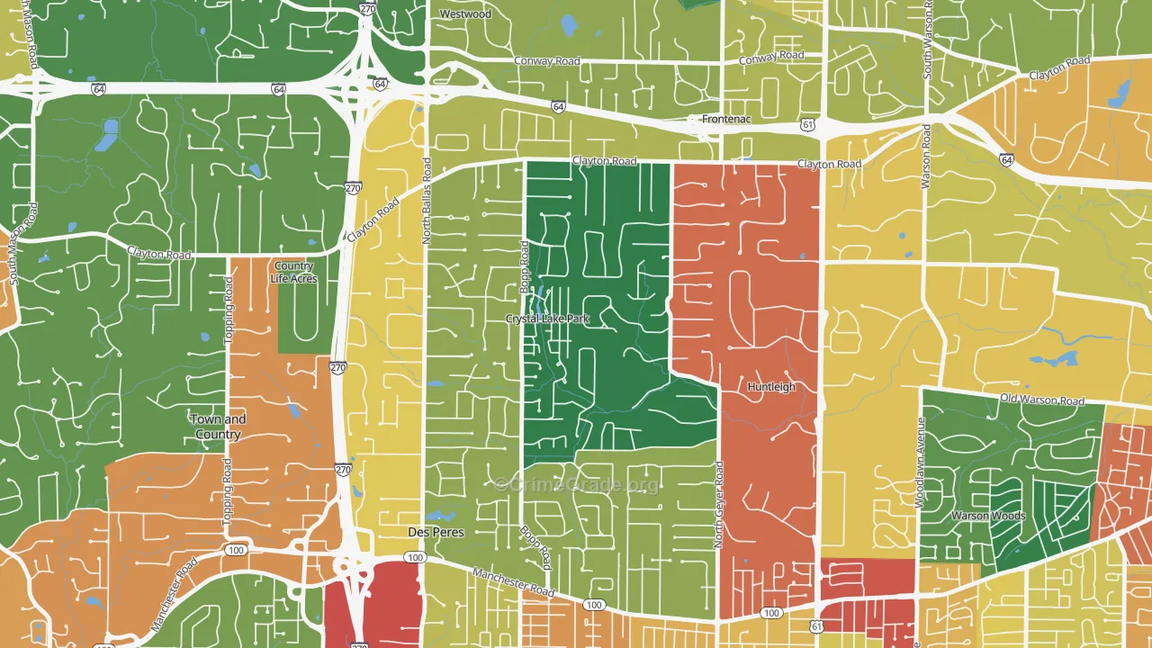 Crystal Lake Park, MO Map of Theft Rates