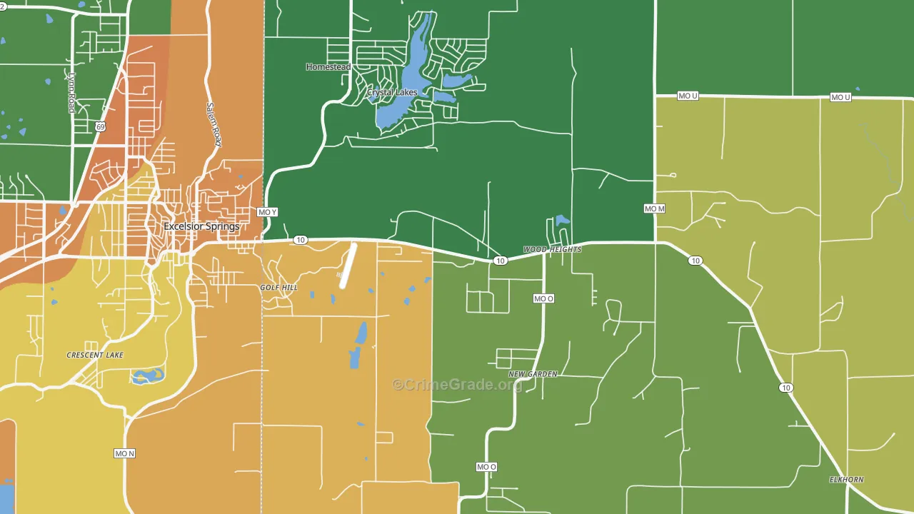 Crystal Lakes, MO Map of Theft Rates