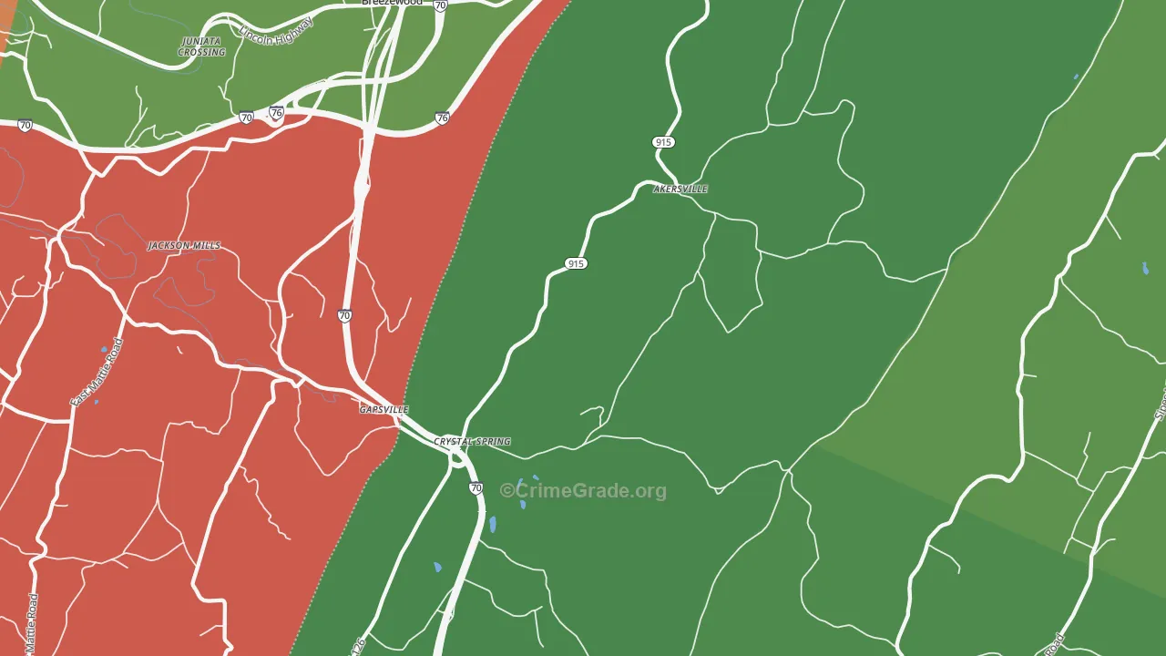 Crystal Spring, PA Map of Theft Rates