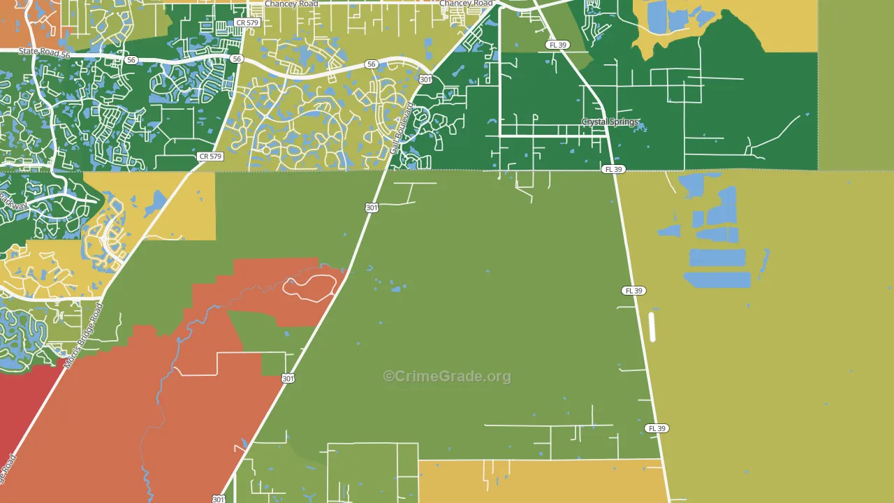 Crystal Springs, FL Map of Theft Rates
