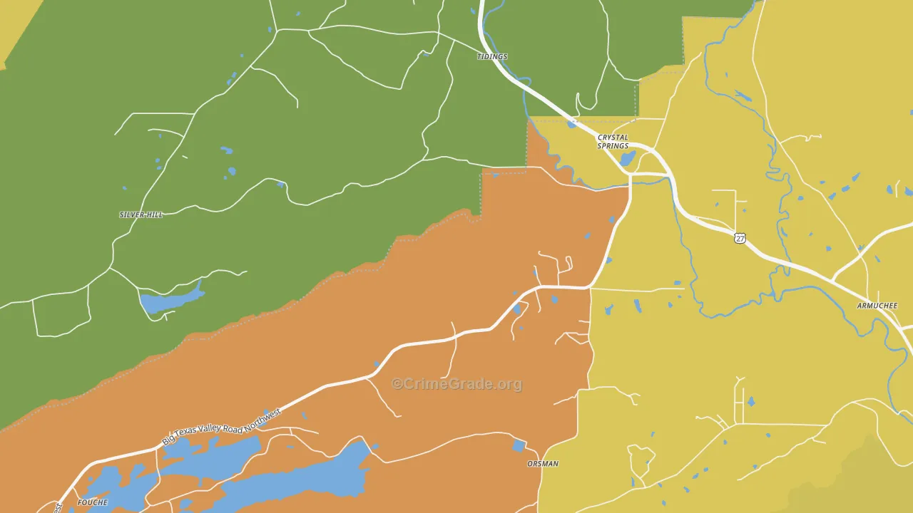 Crystal Springs, GA Map of Theft Rates