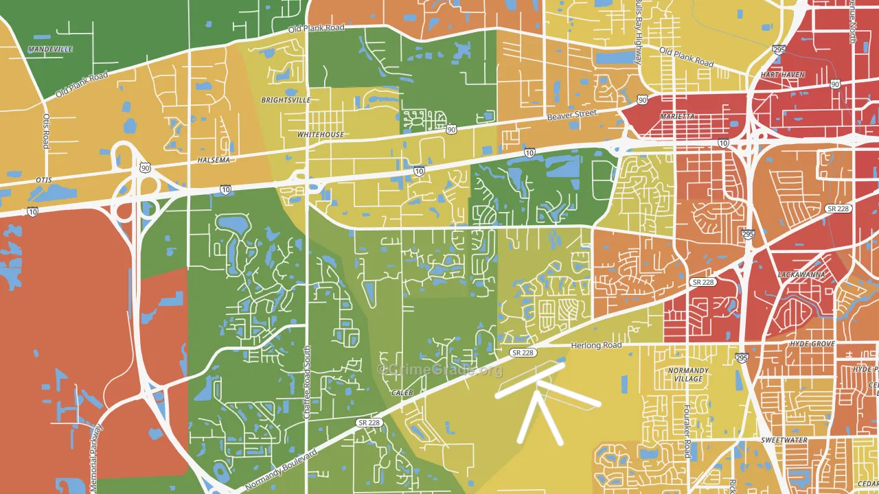 Crystal Springs, Jacksonville, FL Map of Theft Rates