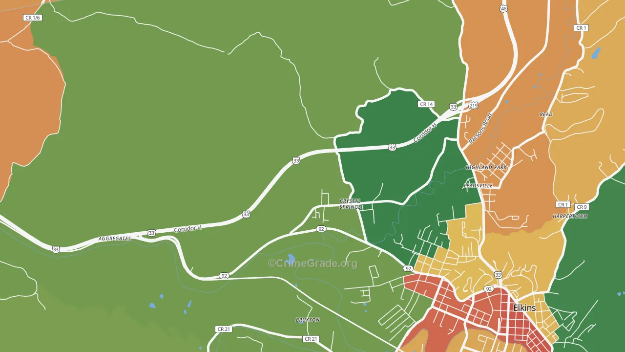 Crystal Springs, WV Map of Theft Rates
