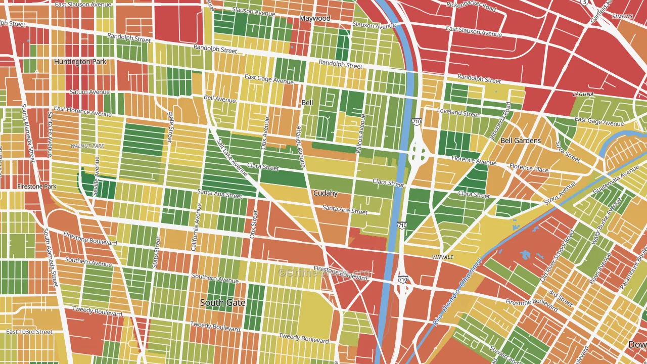 Cudahy, CA Map of Theft Rates