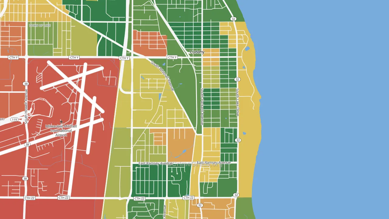 Cudahy, WI Map of Theft Rates