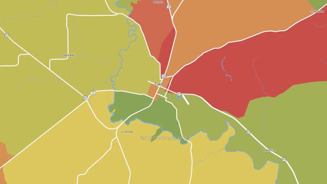 Cuero, TX Map of Theft Rates