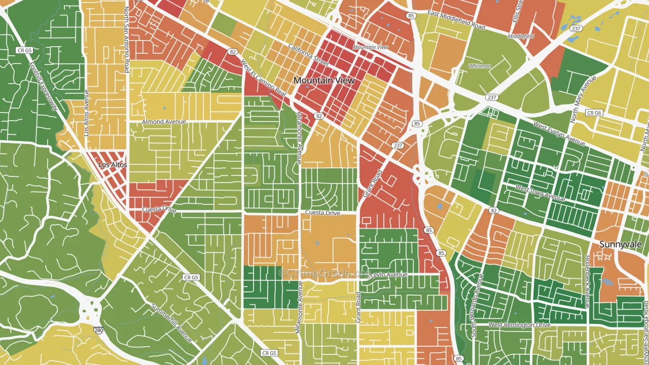 Cuesta Park, Mountain View, CA Map of Theft Rates