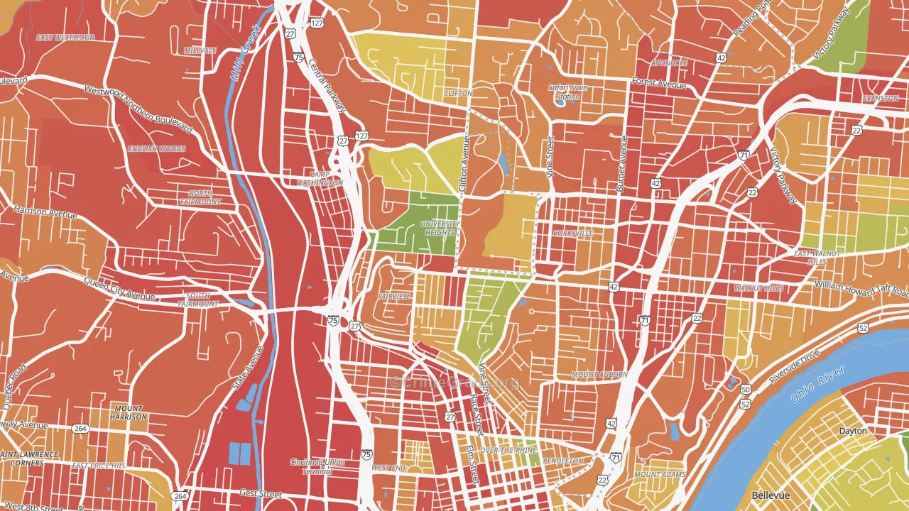 Cuf, Cincinnati, OH Map of Theft Rates