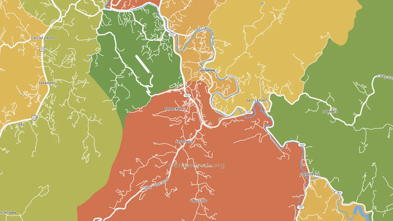 Cullowhee, NC Map of Theft Rates