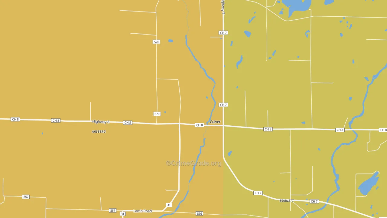 Culver, MN Map of Theft Rates