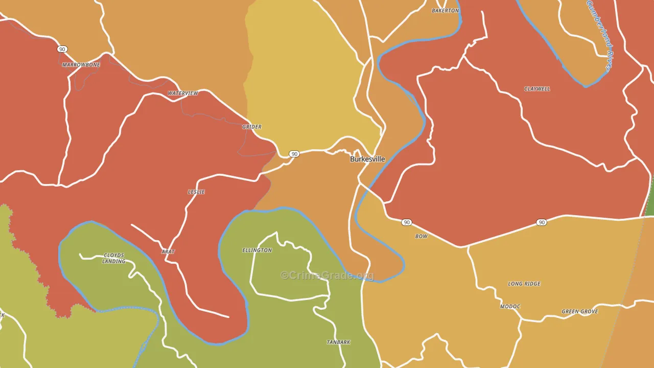Cumberland County, KY Map of Theft Rates