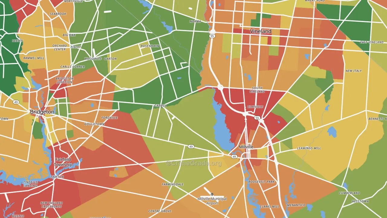 Cumberland County, NJ Map of Theft Rates