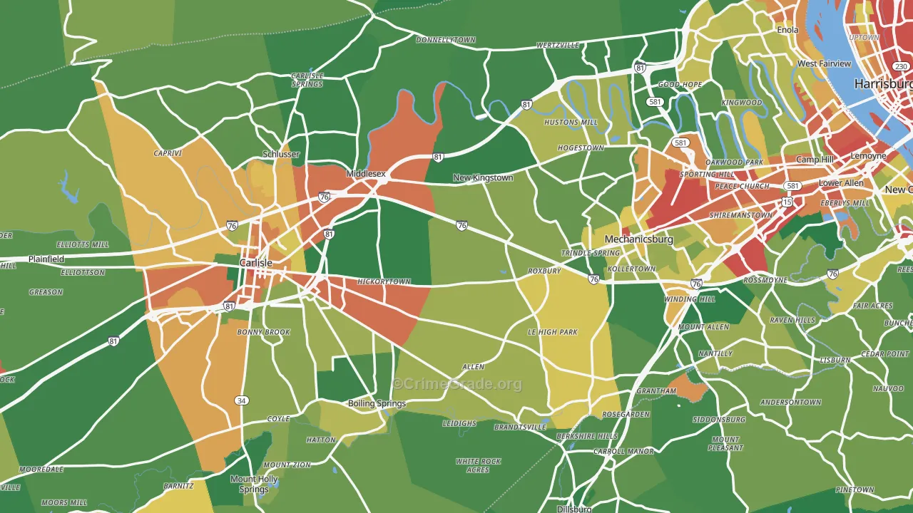 Cumberland County, PA Map of Theft Rates