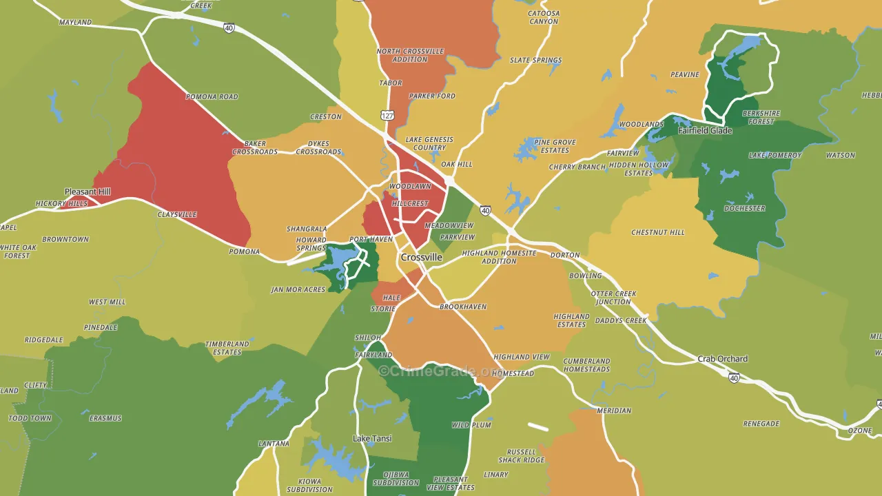 Cumberland County, TN Map of Theft Rates