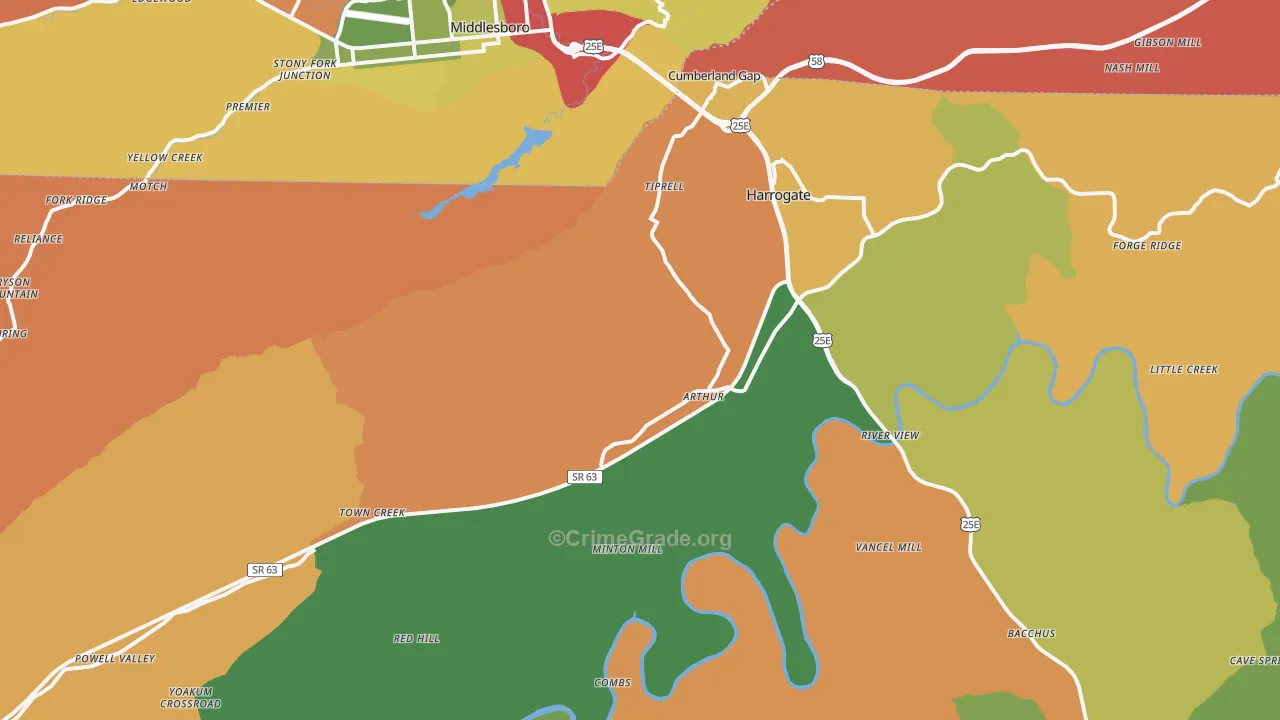 Cumberland Gap, TN Map of Theft Rates