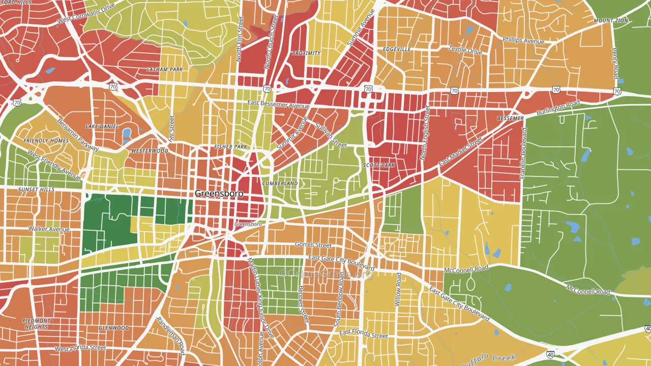 Cumberland, Greensboro, NC Map of Theft Rates