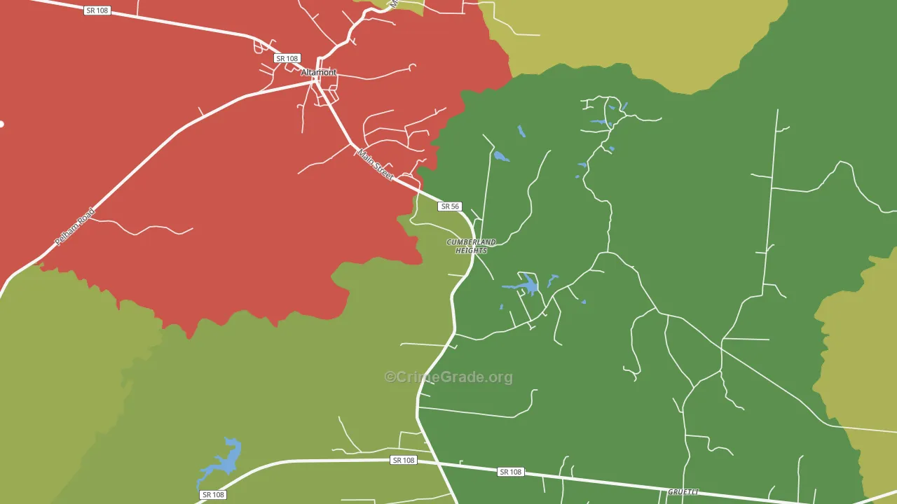 Cumberland Heights, TN Map of Theft Rates