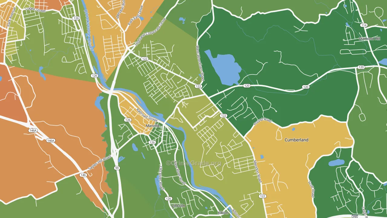 Cumberland Hill, RI Map of Theft Rates