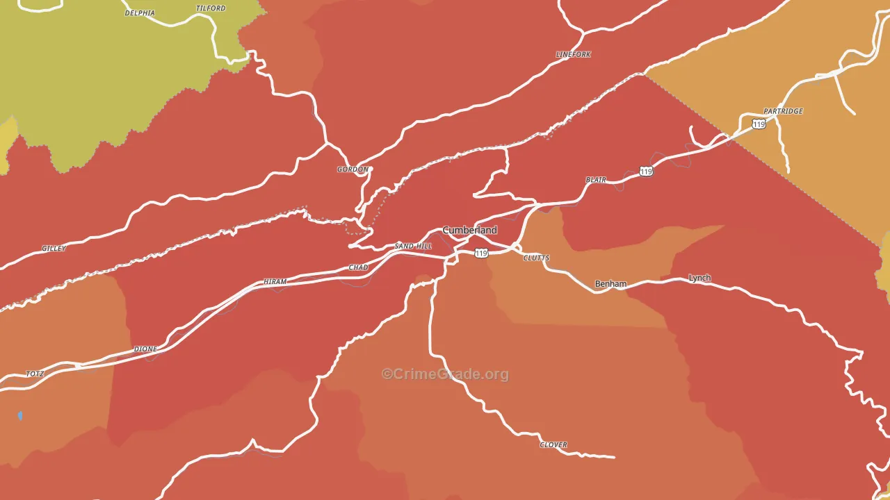 Cumberland, KY Map of Theft Rates