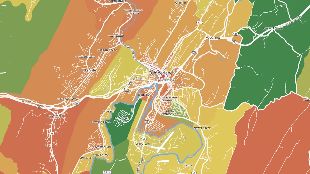 Cumberland, MD Map of Theft Rates