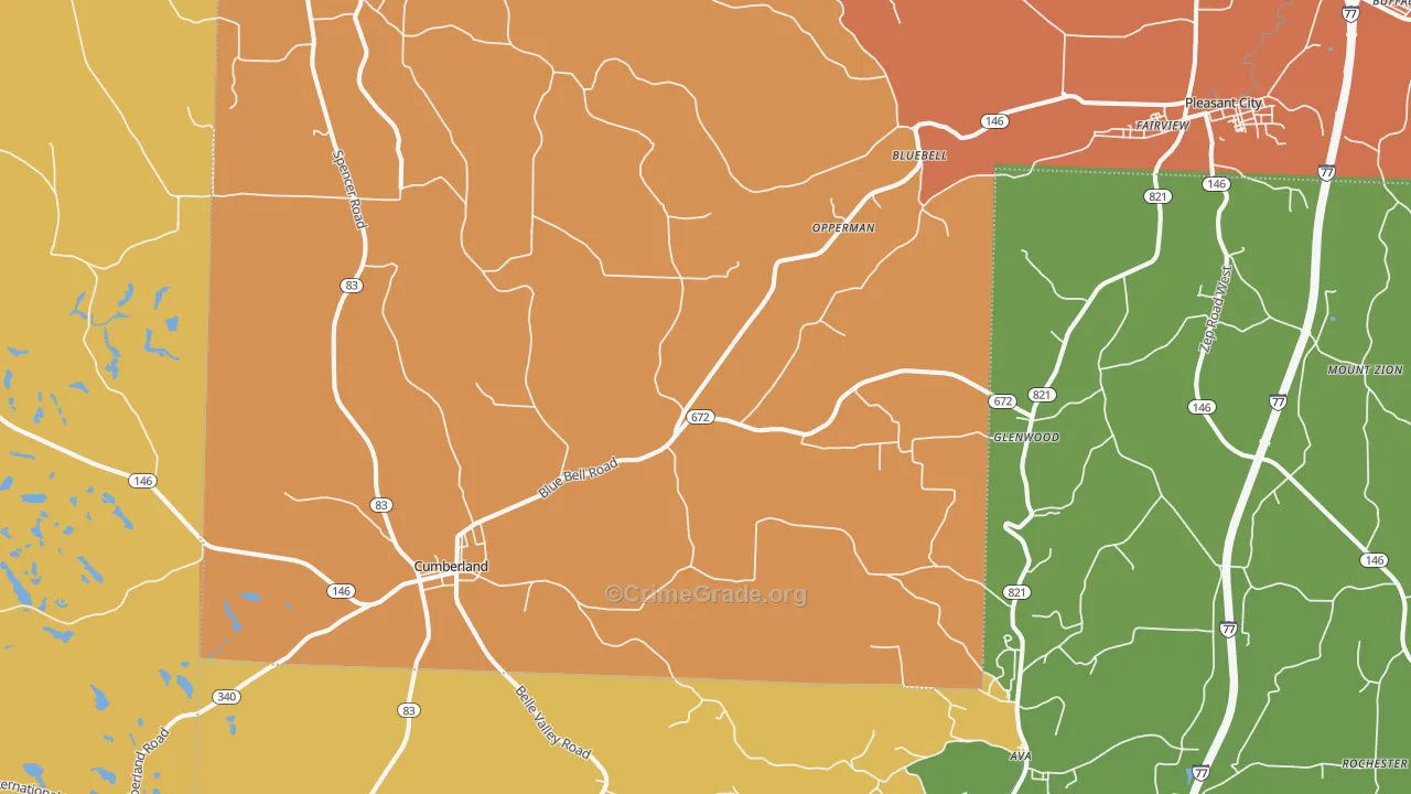 Cumberland, OH Map of Theft Rates