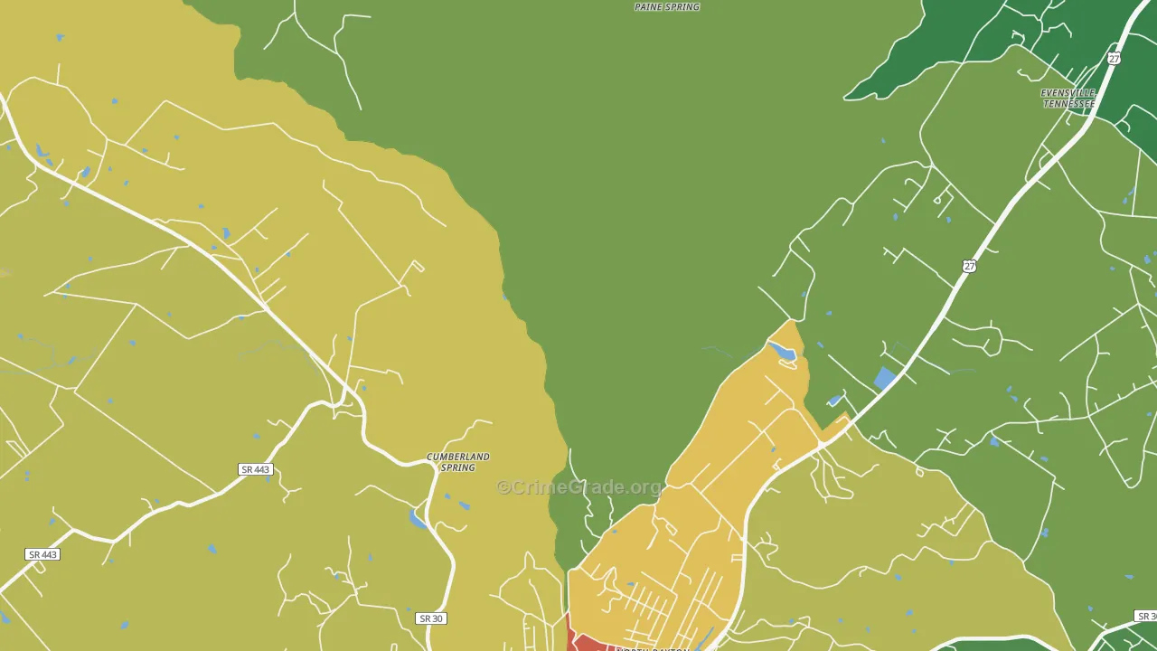 Cumberland Springs, TN Map of Theft Rates