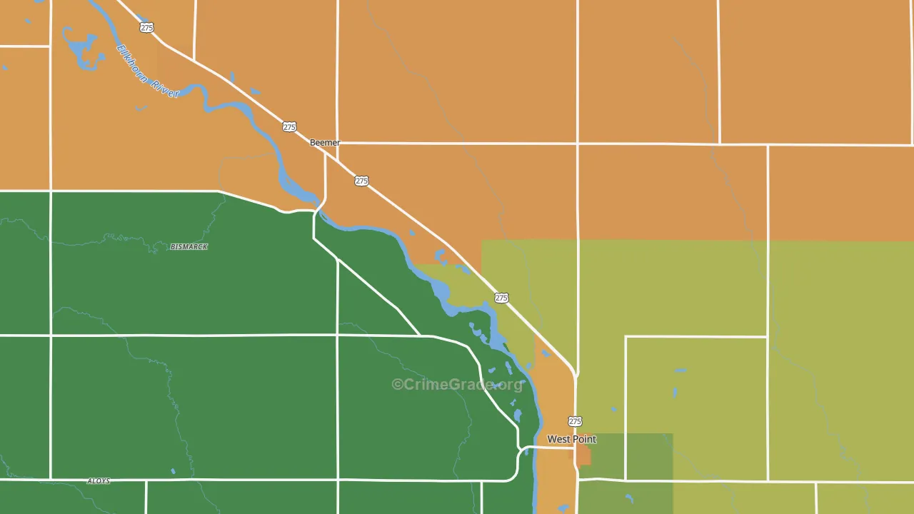 Cuming County, NE Map of Theft Rates