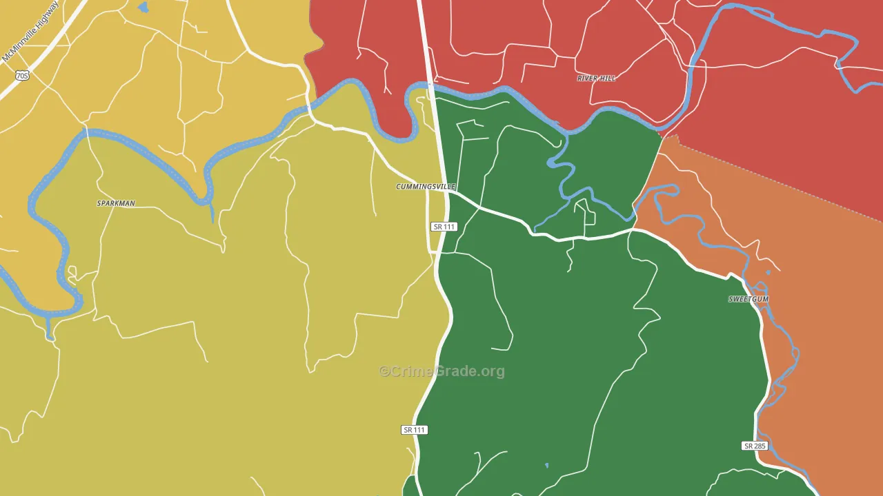 Cummingsville, TN Map of Theft Rates
