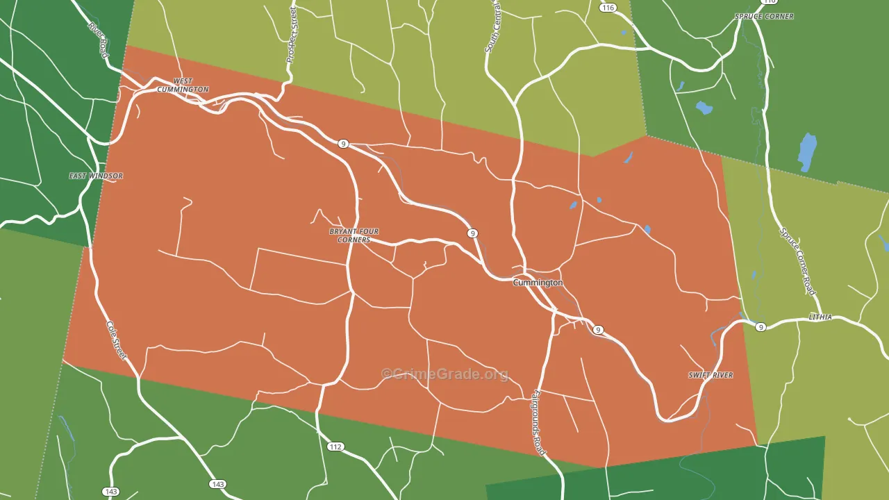 Cummington, MA Map of Theft Rates