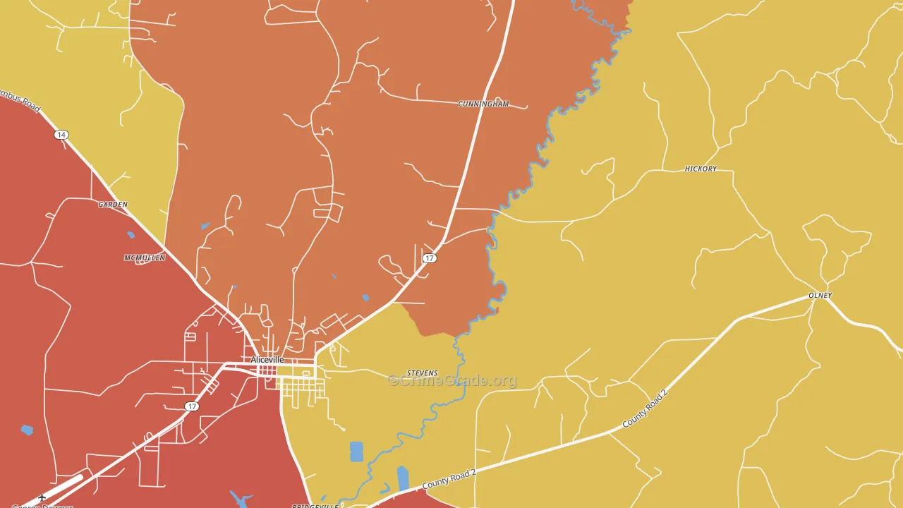 Cunningham, AL Map of Theft Rates
