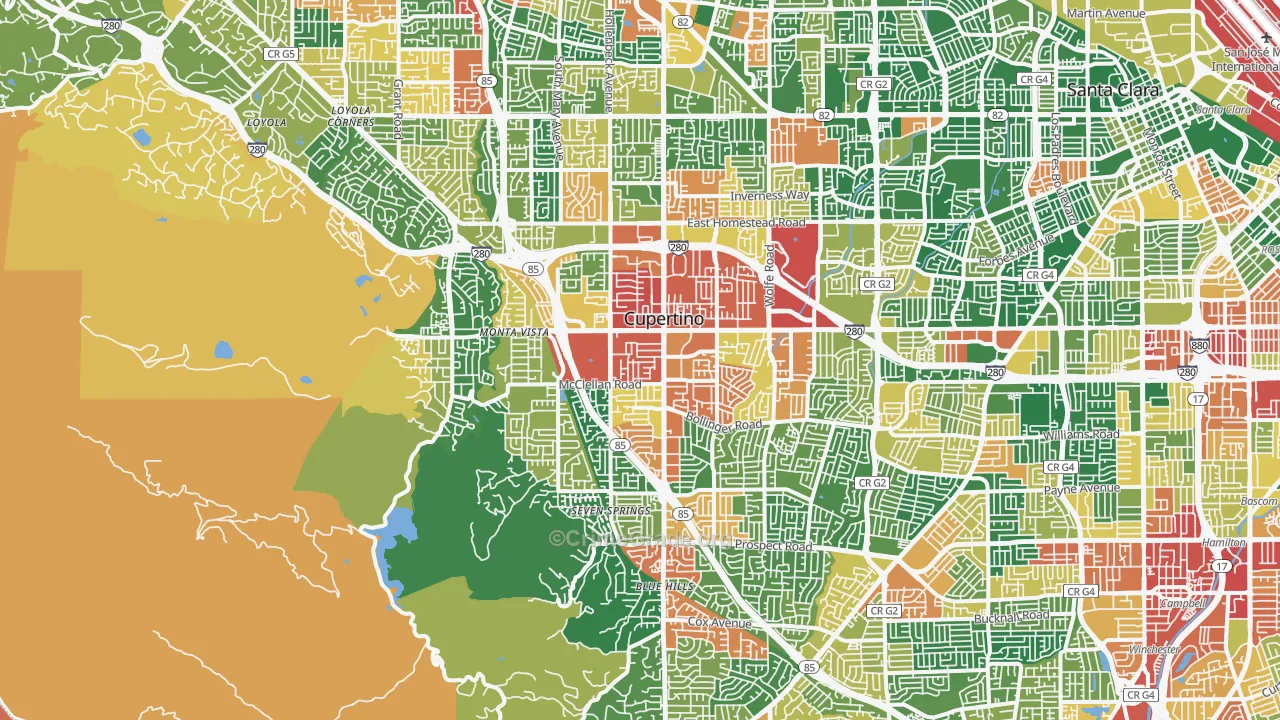 Cupertino, CA Map of Theft Rates