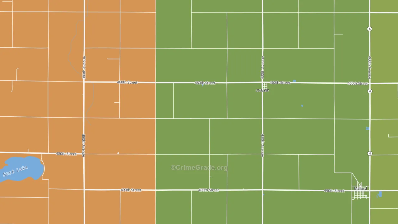 Curlew, IA Map of Theft Rates