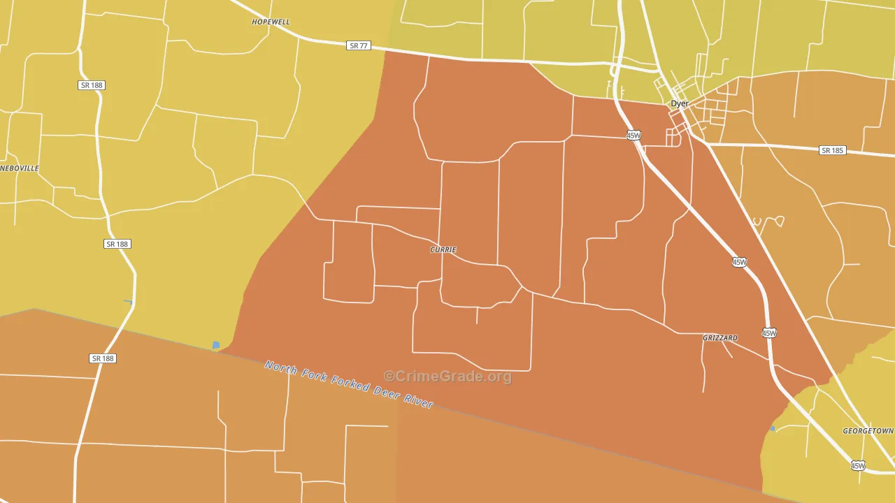 Currie, TN Map of Theft Rates