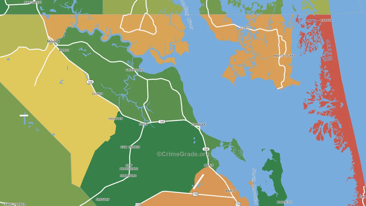 Currituck, NC Map of Theft Rates