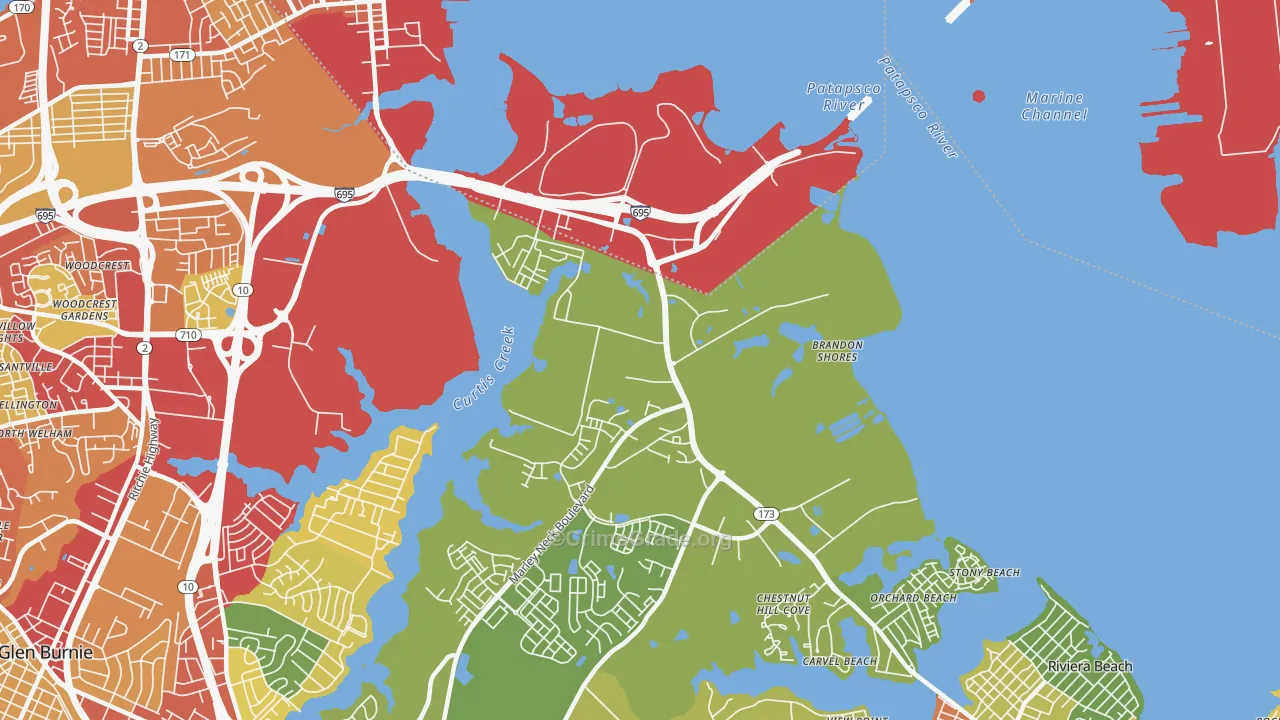 Curtis Bay, MD Map of Theft Rates