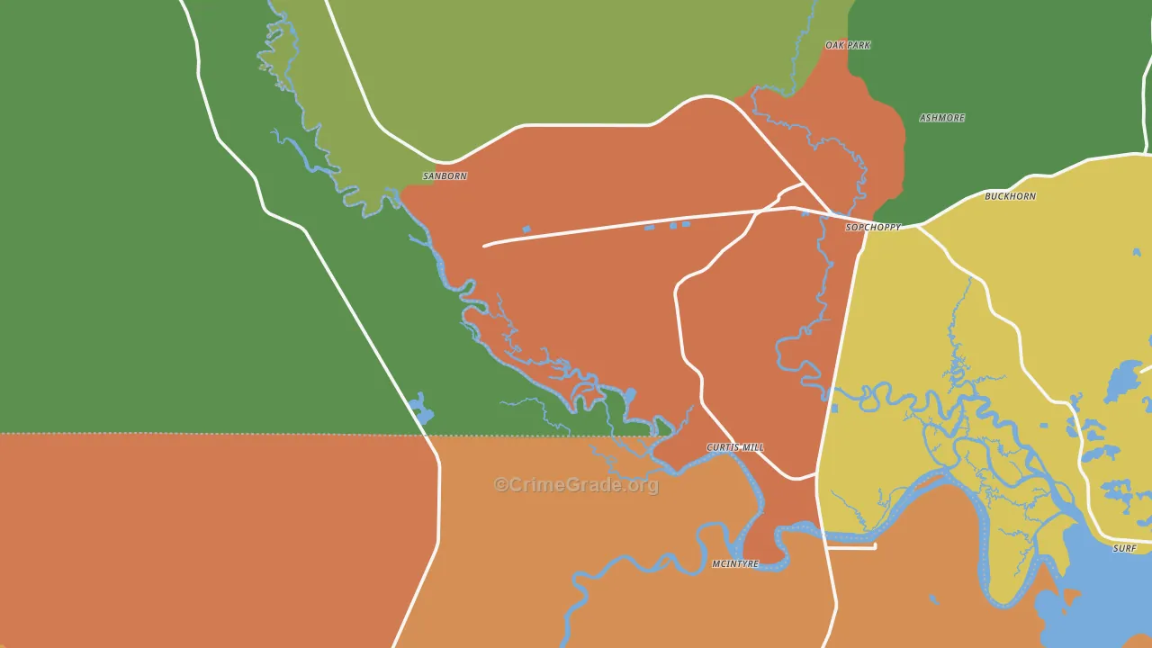 Curtis Mill, FL Map of Theft Rates