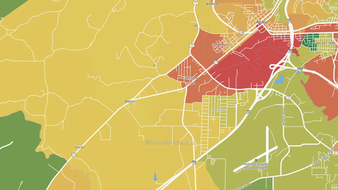 Curtiston, AL Map of Theft Rates