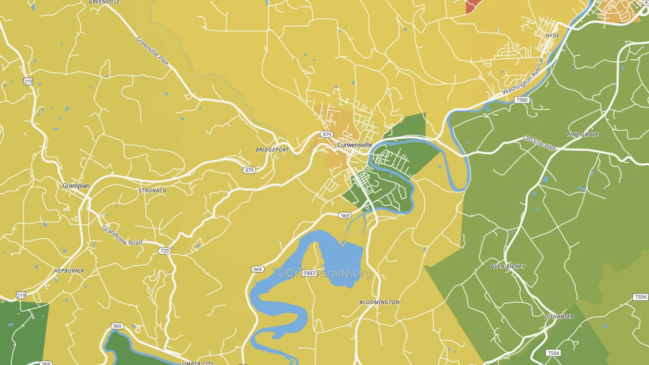 Curwensville, PA Map of Theft Rates