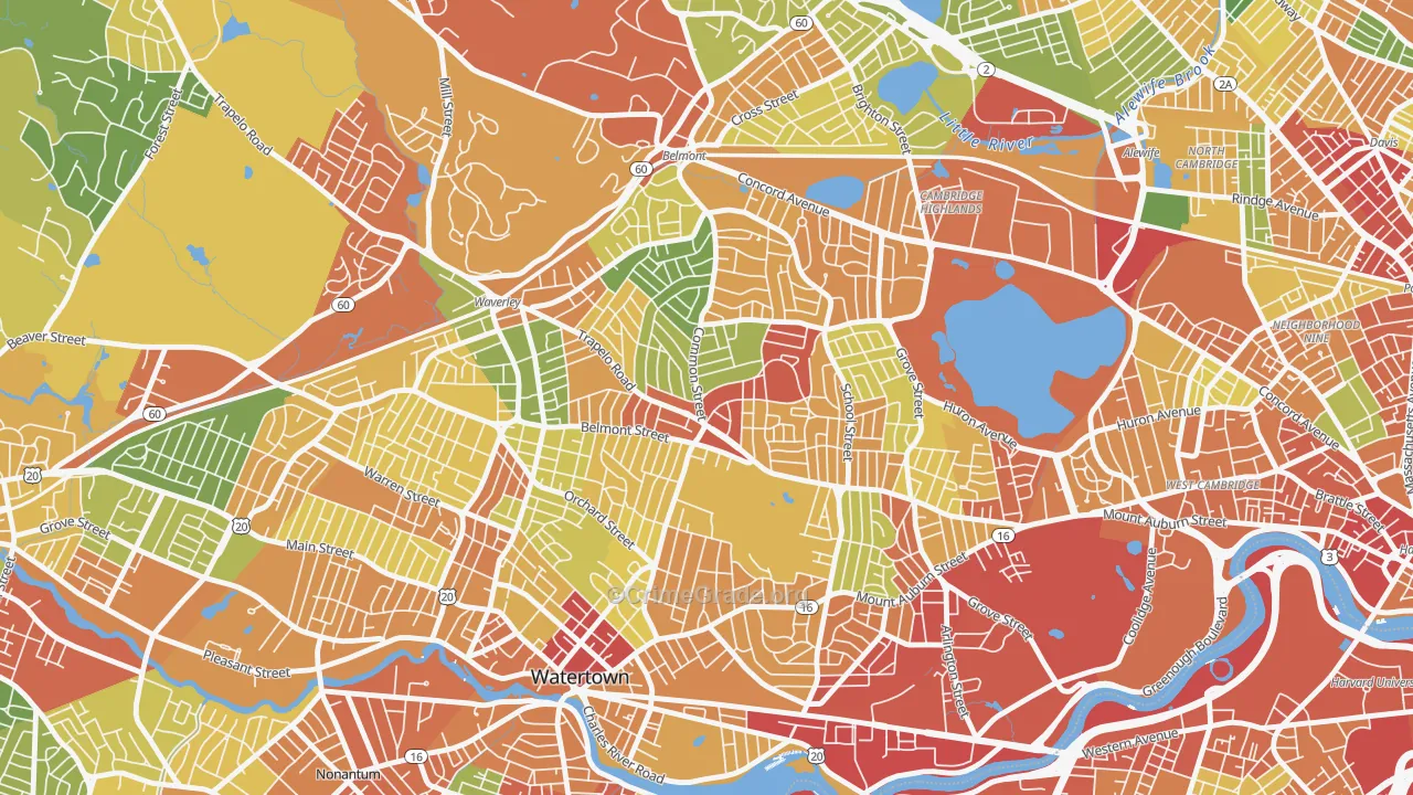 Cushing Square, Belmont, MA Map of Theft Rates