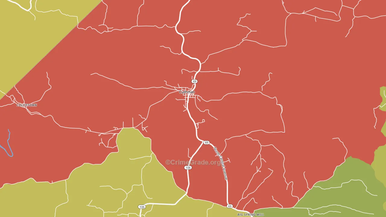 Cushman, AR Map of Theft Rates