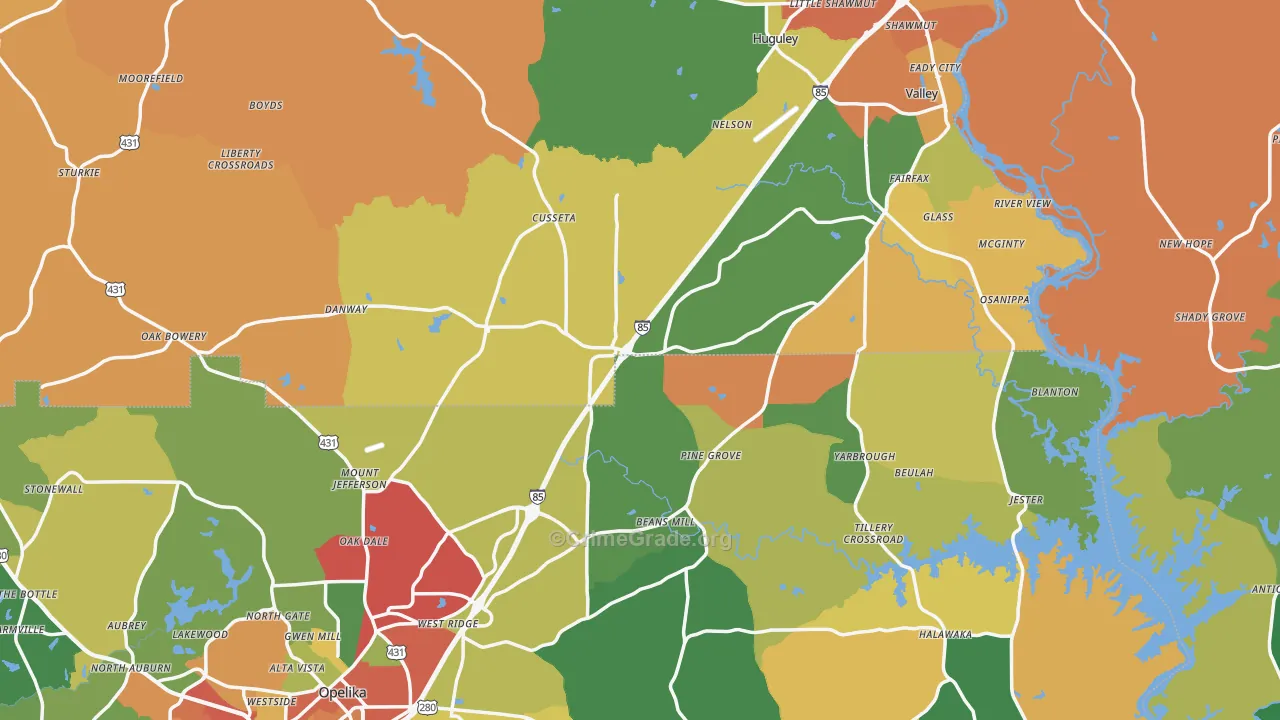 Cusseta, AL Map of Theft Rates