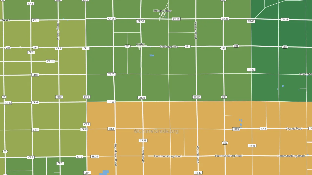 Custar, OH Map of Theft Rates