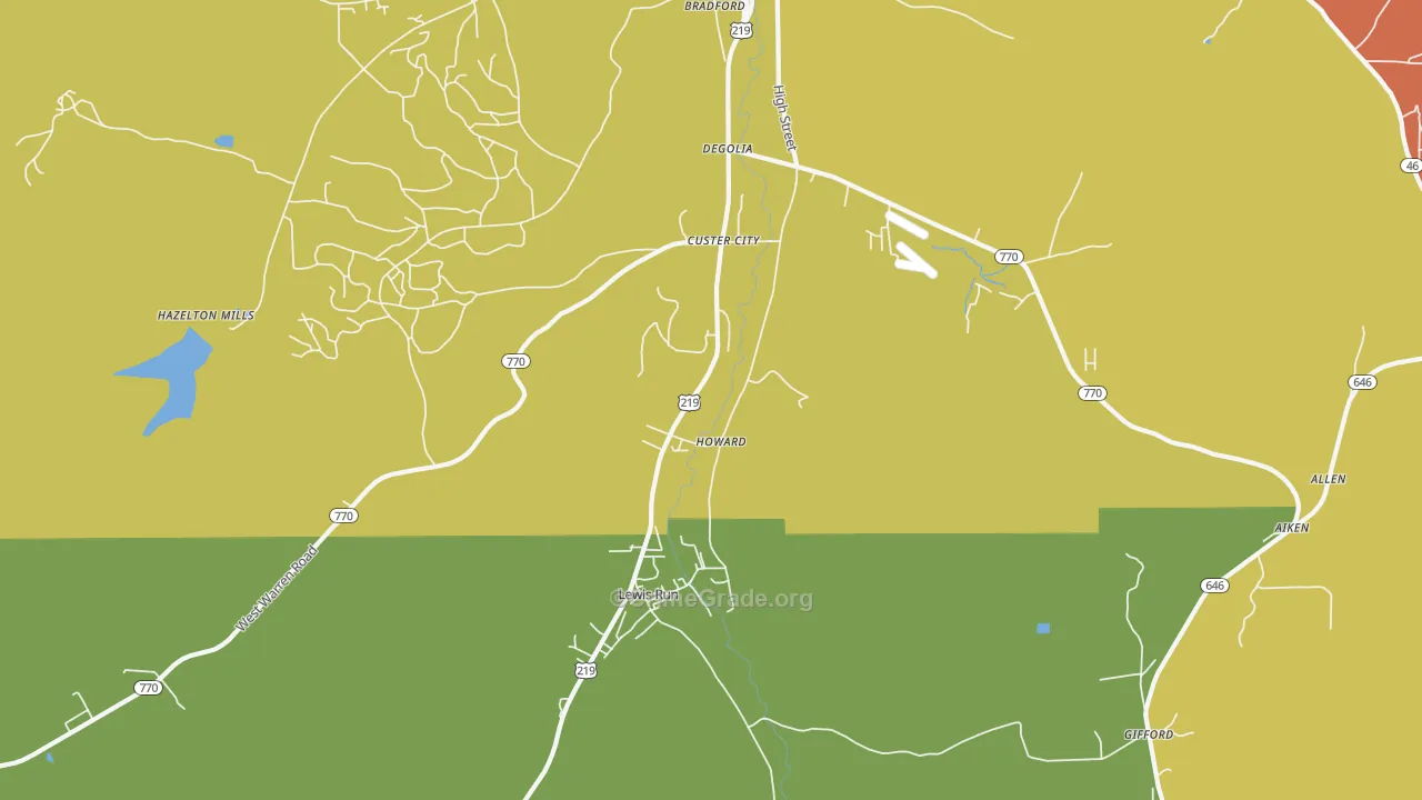 Custer City, PA Map of Theft Rates