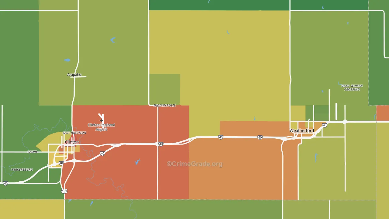 Custer County, OK Map of Theft Rates