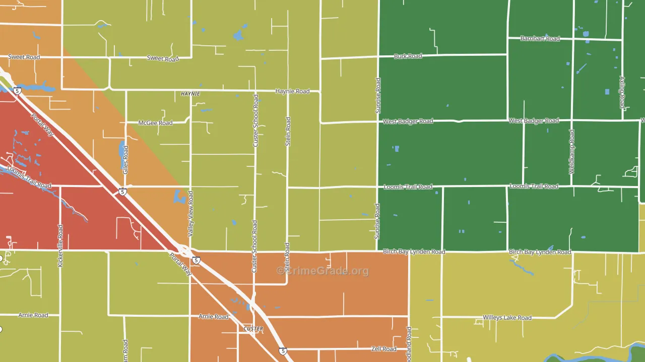 Custer, WA Map of Theft Rates